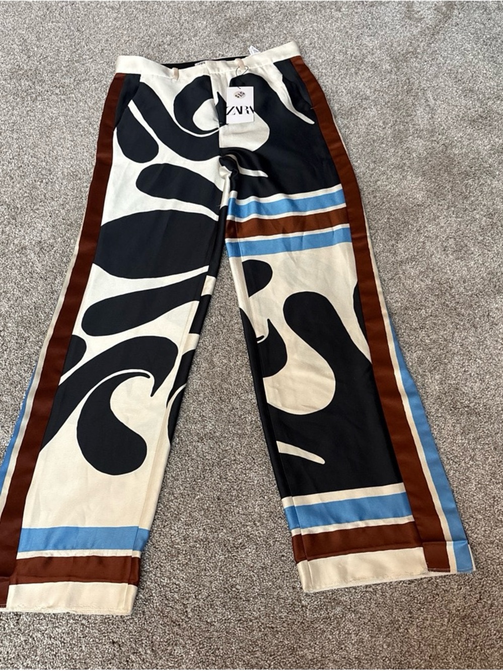 Zara Black and Cream Abstract Wide-Leg Trousers
